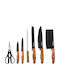 Cheffinger 7-Teiliges Messer Set Mit Holzoptik Griffen Stand Schwarz