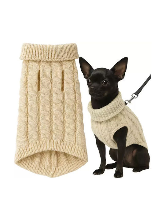 Knitted Sweater for Dogs and Cats Purlov Turtleneck Small Beige Warm Winter Pet Clothing