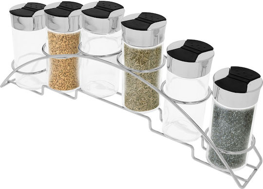 Cheffinger Set 6 Jars 90ml Stainless Steel Holder Storage Spices Black Silver Cheffinger Set 6 Jars 90ml Stainless Steel Holder Storage Spices Black Silver