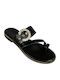 Leather Women's Flat Sandals in Black Color
