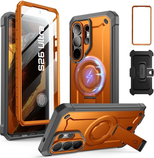 Supcase Unicorn Beetle Pro Mag 360 Full Cover Silicone Plastic Set with Tempered Glass Orange (Galaxy S26 Ultra)