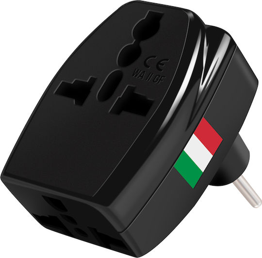 Akashi Travel Adapter Socket Type L Italy 3 Universal Outlets Black
