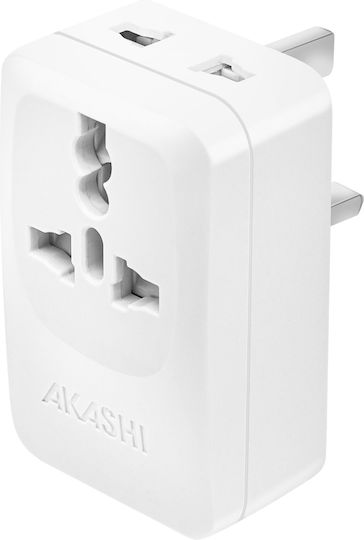 Akashi Travel Adapter United Kingdom Usb Usb C 15w White