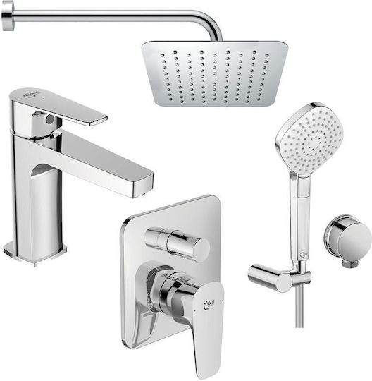 Ideal Standard Σετ Μίκτης, Τηλέφωνο & Κεφαλή Ντουζ Εντοιχισμού για Ντουζιέρα Γκρι 3800861089735
