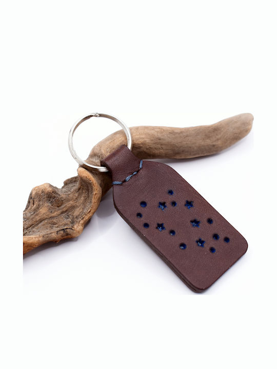 Handmade Leather Keychain Southern Cross Constellation Brown Leather Southern Cross