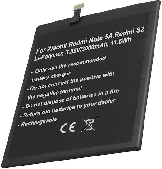 Avizar Ersatzbatterie Redmi Note 5A S2 Li-Polymer 3,85V 3000mAh 11,6Wh Schwarz