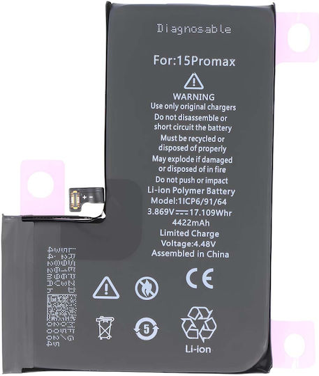 Avizar Diagnostikbare Handy-Akku iPhone 15 Pro Max Li-Polymer 3,86V 4422mAh 17,1Wh Schwarz