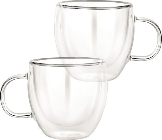 Cheffinger Set 2 Tassen Griff Doppelwand 250ml In Borosilikatglas Siena