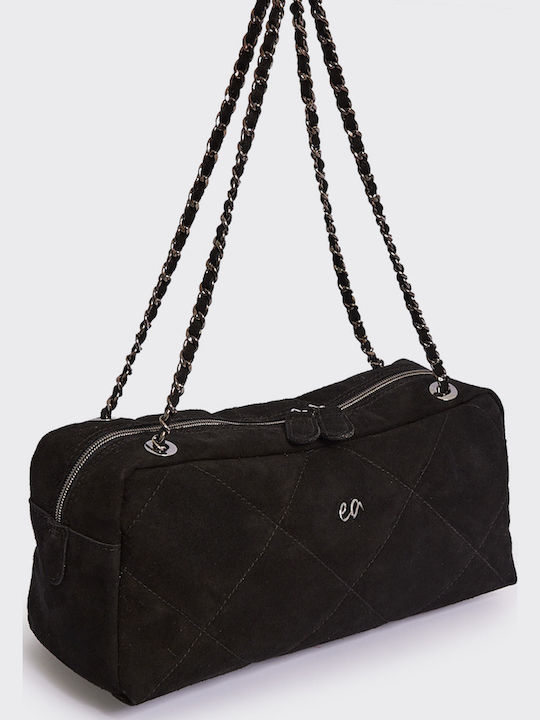 Chain Silhouette Women's Shoulder Bag Suede Black