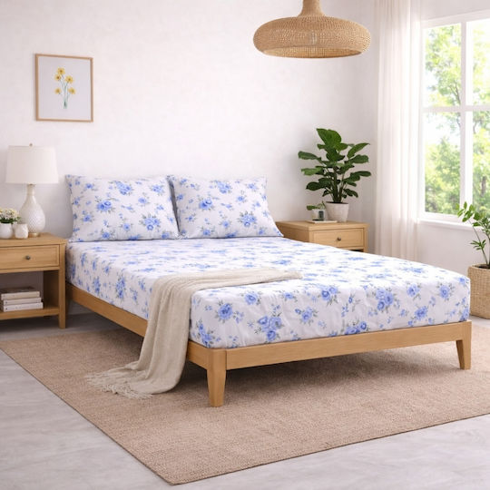 My Home Luxury Victoria Σετ Σεντόνια King Size με Λάστιχο 180x200εκ. Μπλε (4τμχ)