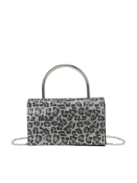 Avizar Women's Evening Handbag Rhinestone Effect Coating Metal Handle Black