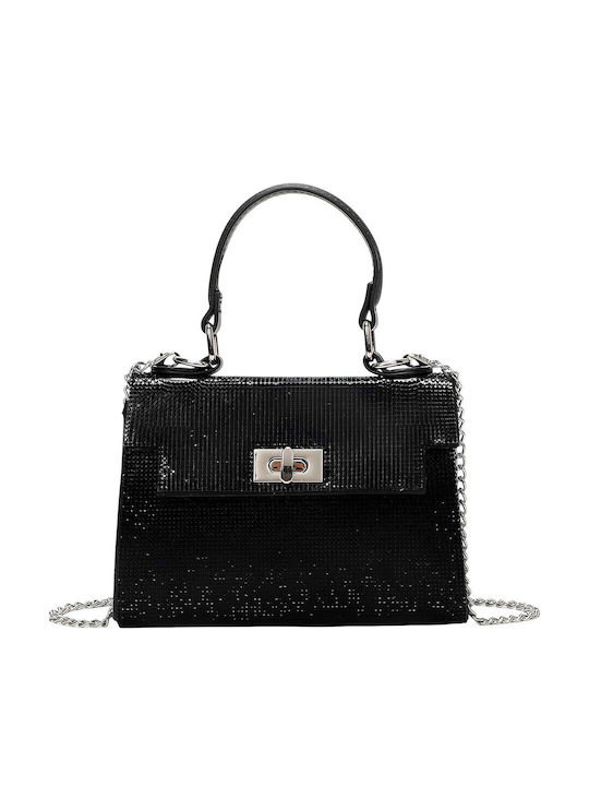 Avizar Women's Evening Handbag Sparkling Mesh Effect Metal Chain Black