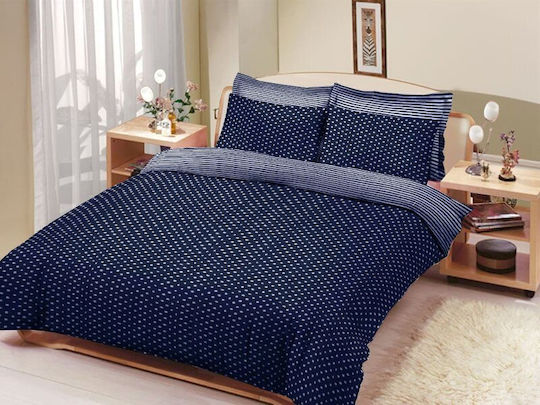 Set Duvet Cover 220x240cm Extra Large with 2 Pillowcases Navy Blue Polka Dot Navy Blue