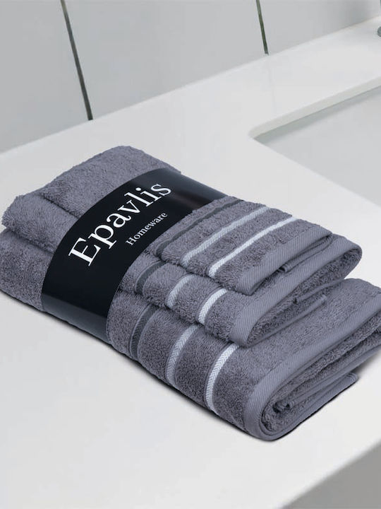 Epavlis Homeware Σετ Πετσέτες Μπάνιου 3τμχ Lines Grey