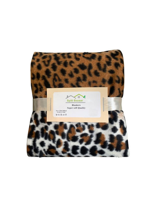 SpitiBazaar Blanket Fleece Queen 220x240cm White With Brown Leopard