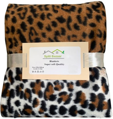 SpitiBazaar Decke Vlies Übergröße 220x240cm White With Brown Leopard