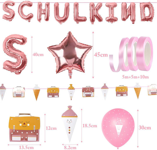 Decorations Balloons Garland Stickers Back To School Set 49 Pcs Pink