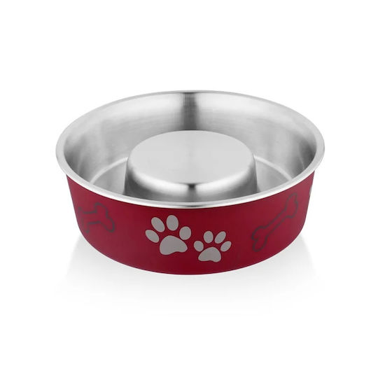 SW Bowl Неръждаем Купа Храна & Вода Бавно Хранене за Куче & Котка 23см в Червен Цвят
