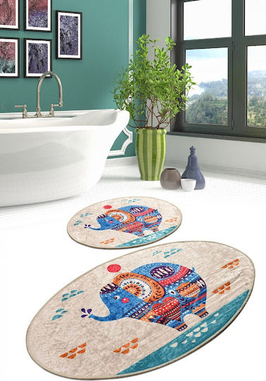 Chilai Home Non-Slip Bath Mats Set Oval Ethnic 2pcs