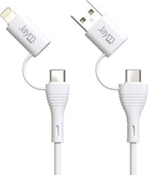 Jaym 3A Зареждащ Синхронизиращ Кабел 4-в-1 USB USB-C Lightning PD 60W Бял