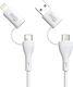 Jaym 3a Charging Sync Cable 4-in-1 Usb Usb-c Lightning Pd 60w White
