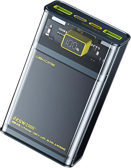 WK Power Bank 20000mAh 20W mit 2 USB-A Ausgangsanschlüsse und 2 USB-C Ausgangsanschlüsse Transparent