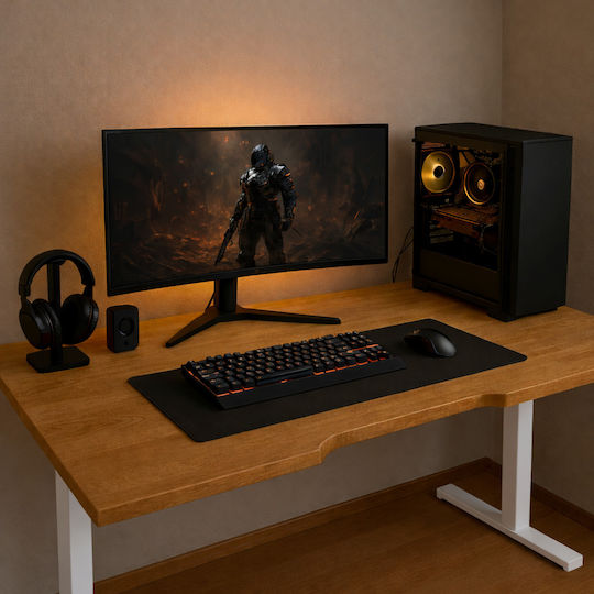 Ηλεκτρικό Γραφείο Skymnos Gaming Μασίφ Ξύλο Δρυς Λευκά Μεταλλικά Πόδια & Ρυθμιζόμενο Ύψος 160x65εκ