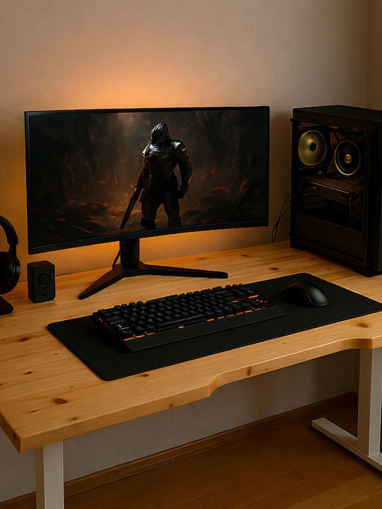 Ηλεκτρικό Γραφείο Skymnos Gaming Μασίφ Ξύλο Πεύκο Λευκά Μεταλλικά Πόδια & Ρυθμιζόμενο Ύψος 160x65εκ