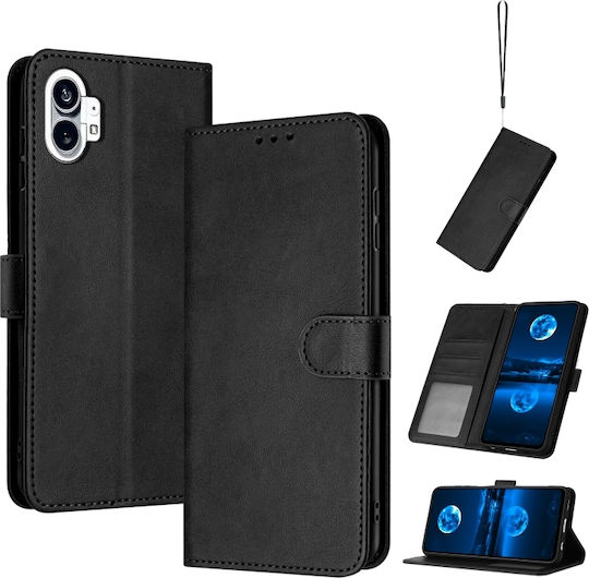 Nothing Phone 1 Solide Kalb Textur Flip Leder Handyhülle Schwarz