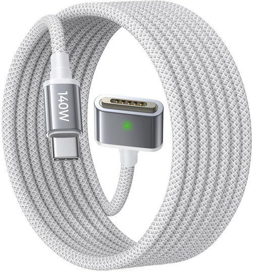 Lisen Braided USB 2.0 Cable USB-C male - Magsafe 3 140W Gray 2m