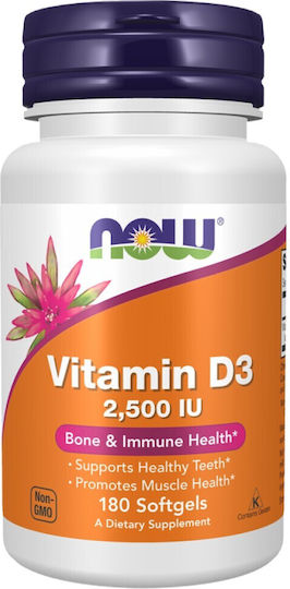 Now Foods Vitamin D3 Витамин за Здравето на костите 2500иу 180 софтджел