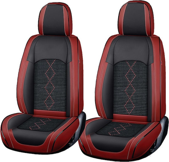 Premium Car Seat Covers 5 Seats Deluxe Perforated Eco Leather Textile Dark Red Black