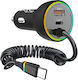 ATC Auto-Ladegerät 70W 7A Schnellladung mit Anschlüssen: 1xUSB 1xType-C mit Kabel Typ-C,TC-TC Schwarz Farbe