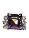 Künstlerischer Silberring Mit Natürlichem Amethyst Aquamarinen Größe 16,5