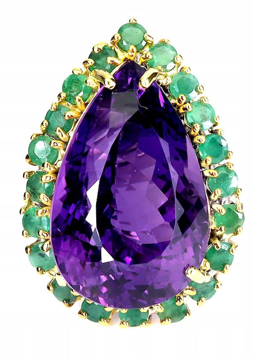 Stunning Natural Ring Huge 47ct Amethyst Emeralds Size 20 925