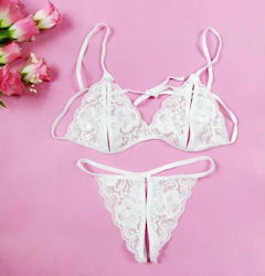 White Bra+underwear+socks Open See-through Bra ...