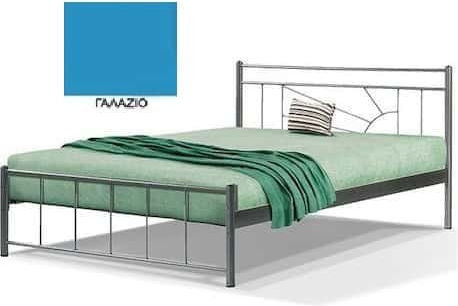 Ilios Double Metal Light Blue Bed with Slats for Mattress 150x190cm