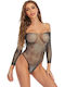 Sexy Hot Rhinestone Shiny Long Sleeve Bodysuit Black