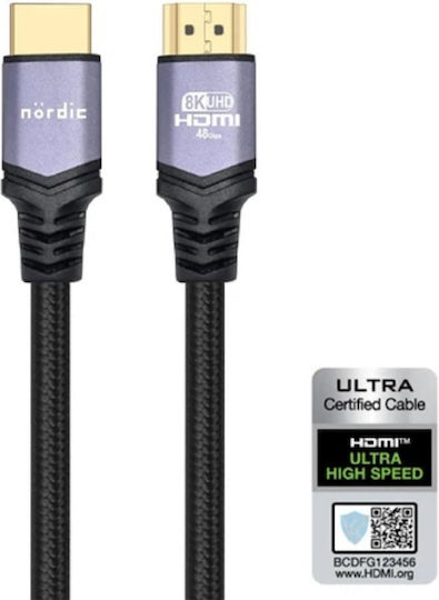 Nordic HDMI 2.1 Ultra High Speed 48Gbps 4K 120Hz HDR VRR Cable HDMI male - HDMI male 5m Μαύρο
