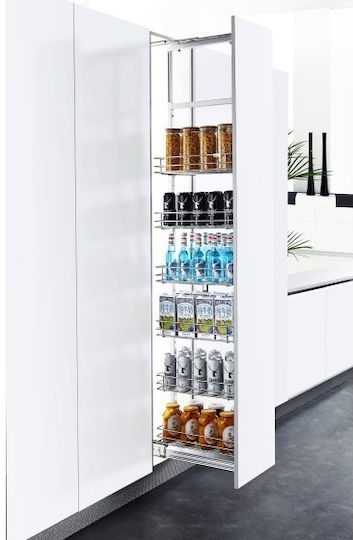 Finetto Pantry Brake Wire Baskets Height 1994-2230mm Chrome Cabinet 45cm