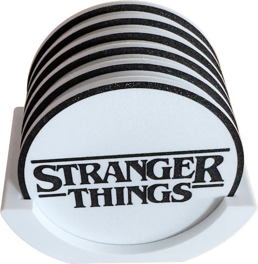Stranger Things Coasters – Rotundă Suporturi pentru pahare Lemn cu Suport Maro 6buc
