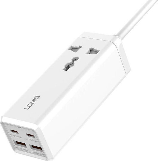 Ldnio Βάση Φόρτισης με 2 Θύρες USB-A και 2 Θύρες USB-C 65W Quick Charge 3.0 σε Λευκό χρώμα (SC1418)