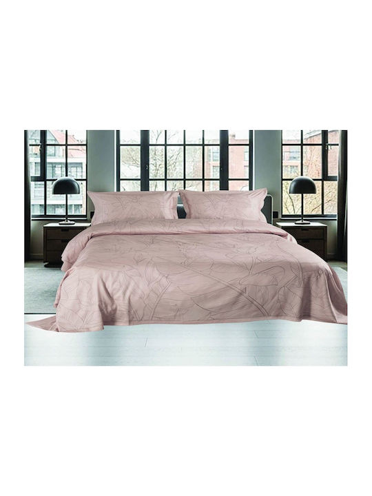 Makis Tselios Home Set Coverlet Queen Size Cotton Satin Leaves 220x240cm 3pcs