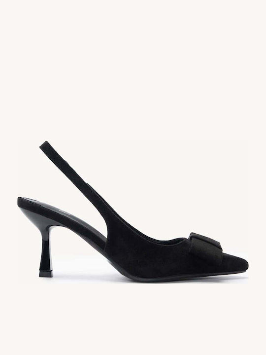 Μαύρες Σουέτ Slingback Γόβες Μυτερό Τελείωμα
