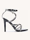 Schwarze Hohe Damen Sandalen mit Dünnen Riemen mit Strass