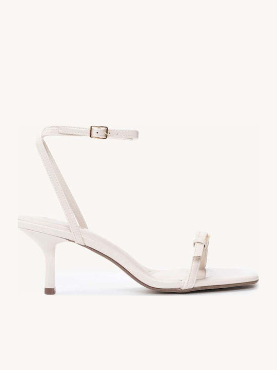Beige Damen Sandalen Dünne Riemen Lackleder Textur
