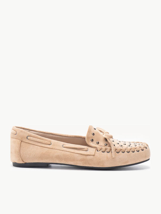 Μπεζ Suede Loafers Μεταλλικά Τρουκς