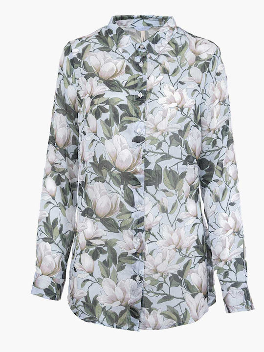 Guess Women's Floral Long Sleeve Shirt Blue