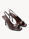 Καφέ Πέδιλα Λουράκι Slingback Λεπτό Ψηλό Τακούνι