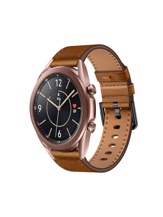 Samsung Galaxy Watch 3 41mm 20mm Sx Connector Metal Button Switch Leather Watch Band Red Brown